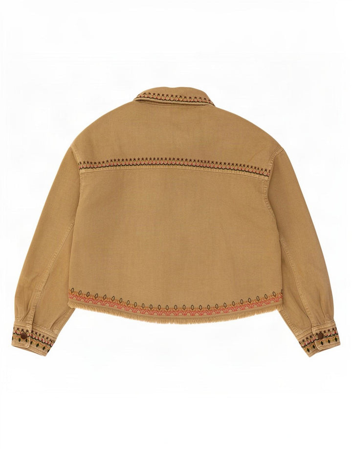 Zara Womens Oversized Bomber Jacket UK 10 pequeno algodão geométrico bege