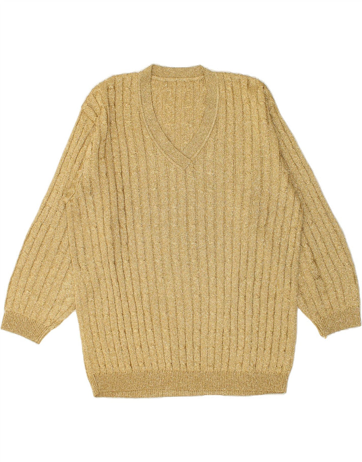 VINTAGE Womens V-Neck Jumper Sweater UK 18 XL Gold Vintage Vintage and Second-Hand Vintage from Messina Hembry 