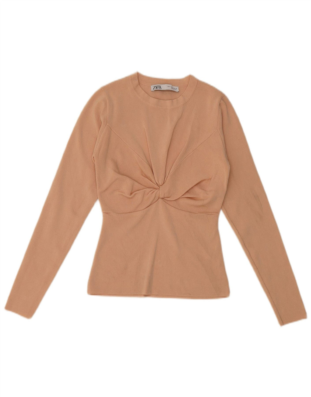Top feminino Zara de manga comprida UK 8 pequeno bege viscose