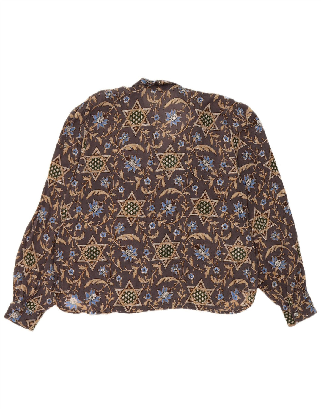 Blusa feminina vintage UK 12 marrom médio floral