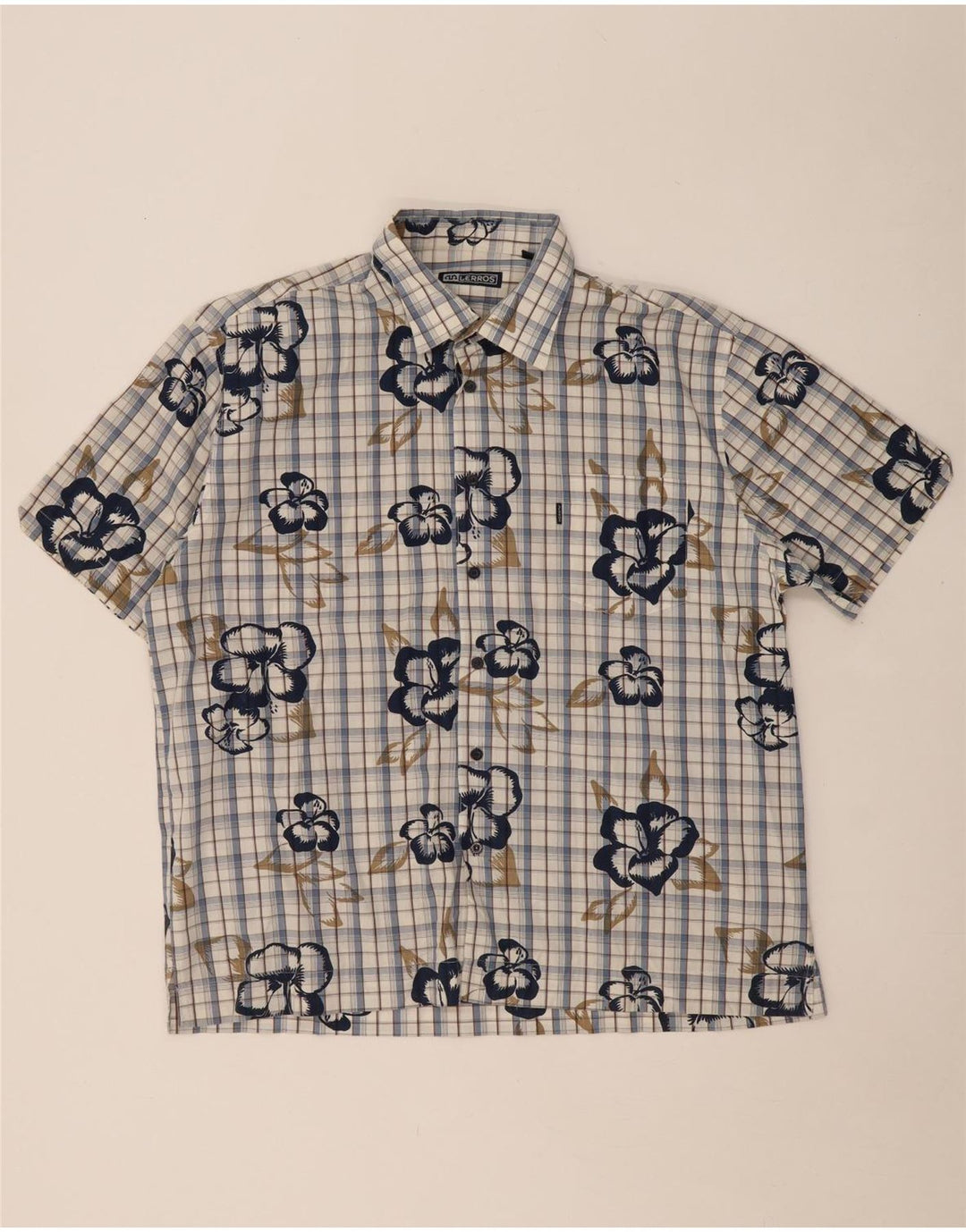 Camisa masculina de manga curta LERROS XL azul xadrez algodão