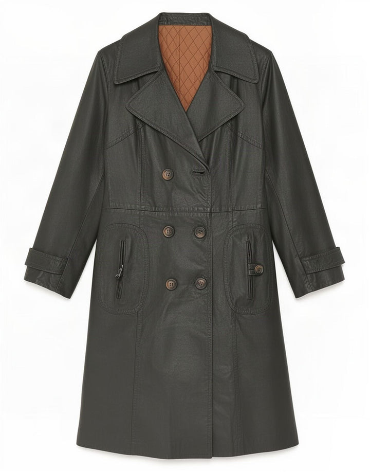 Casaco feminino de couro com peito duplo Fibok UK 14 verde médio