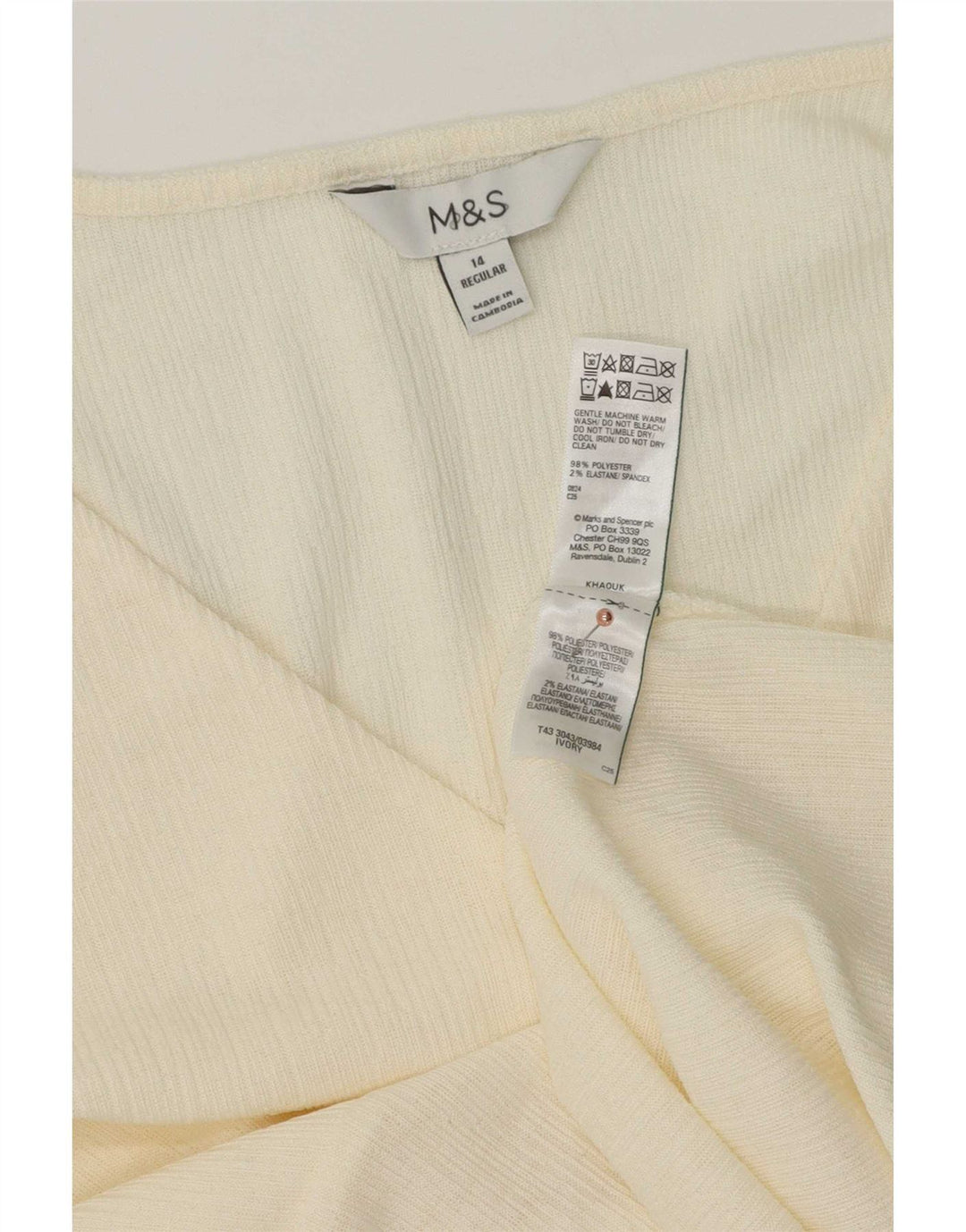 Top feminino Marks & Spencer manga comprida UK 14 médio off white poliéster
