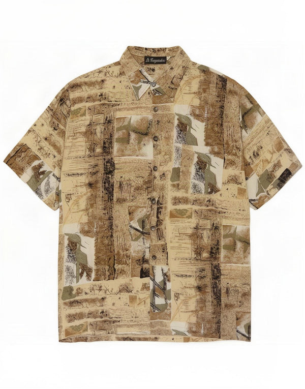 Camisa masculina vintage de manga curta 2XL algodão marrom