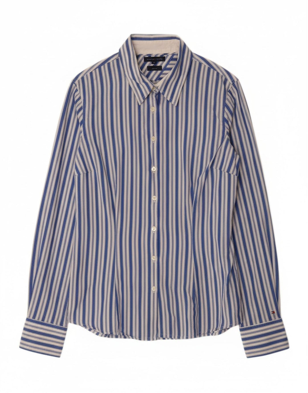 Camisa feminina TOMMY HILFIGER EUA 8 algodão listrado azul médio