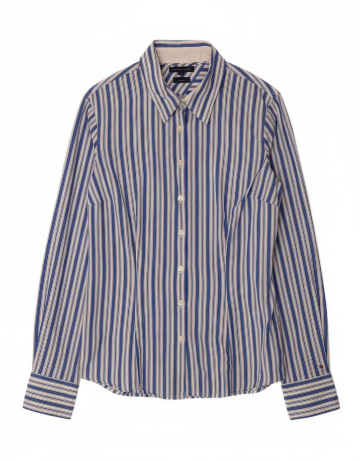 Camisa feminina TOMMY HILFIGER EUA 8 algodão listrado azul médio