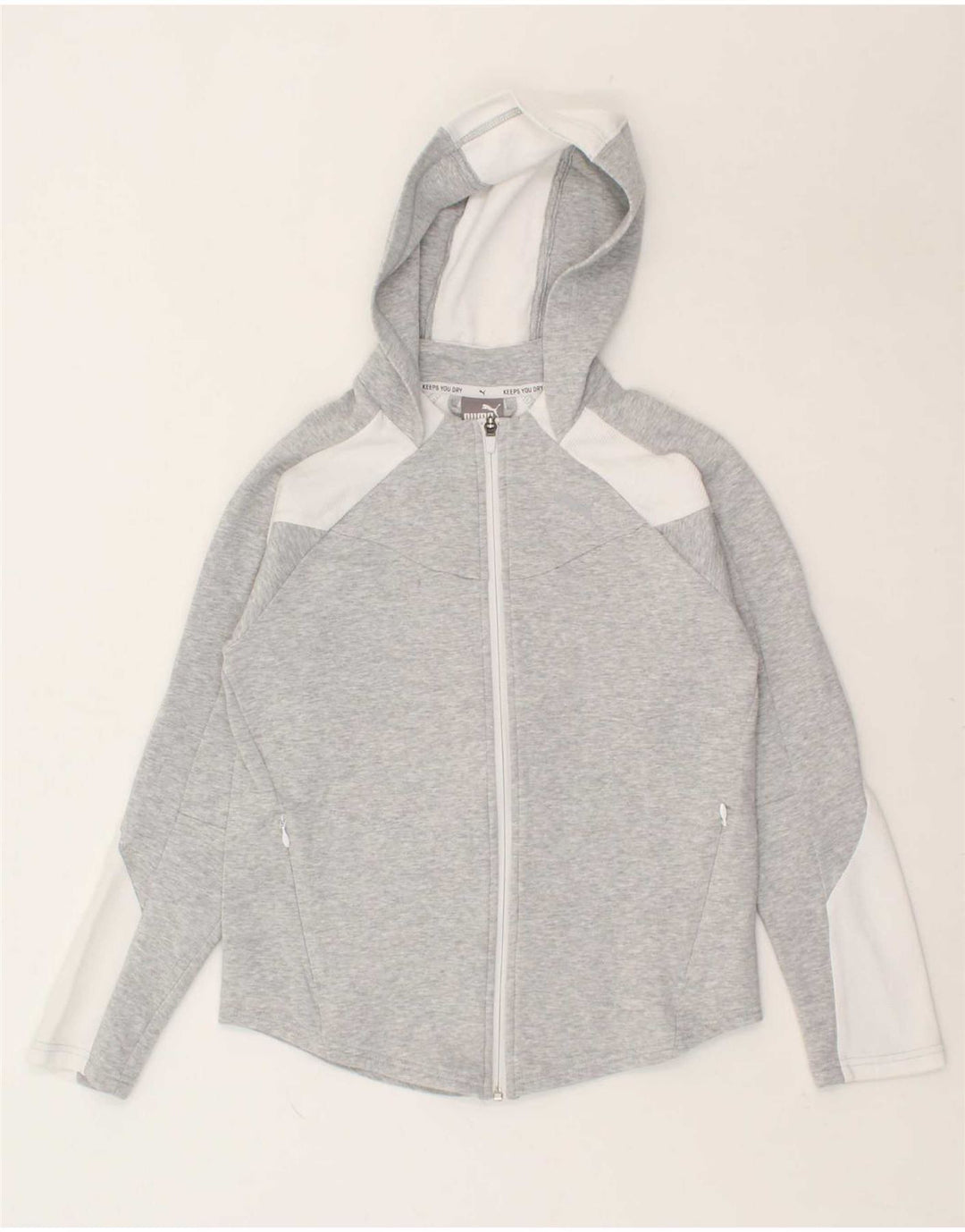 PUMA Womens Zip Hoodie Sweater UK 6 XS Grey Colourblock Cotton Vintage Puma and Second-Hand Puma from Messina Hembry 