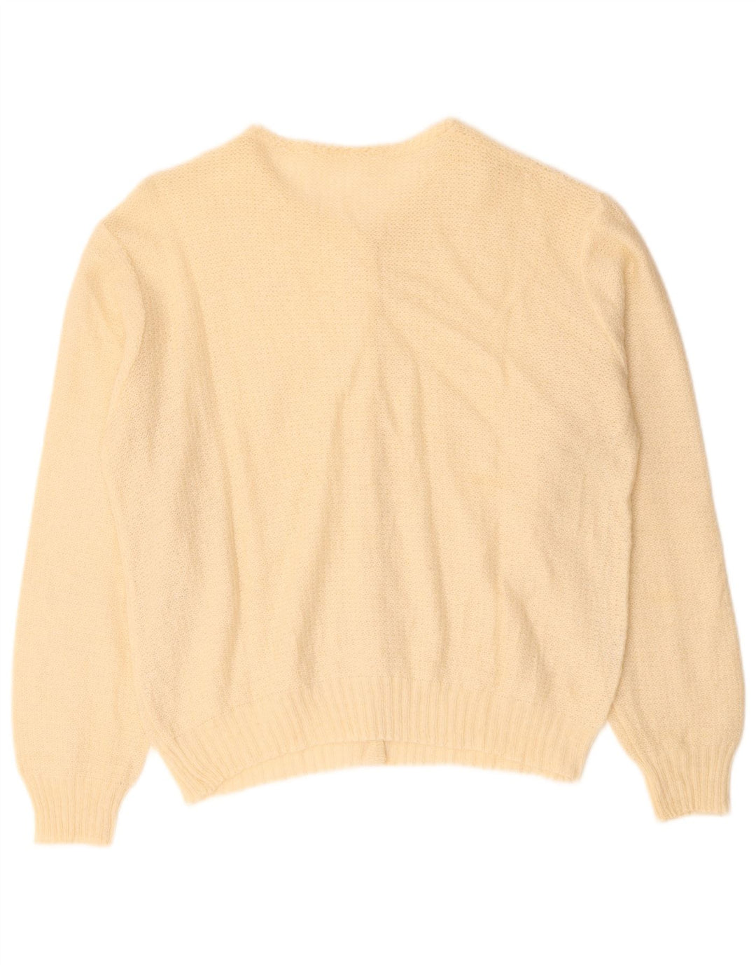 Suéter cardigã feminino VINTAGE Reino Unido 14 mohair floral bege médio