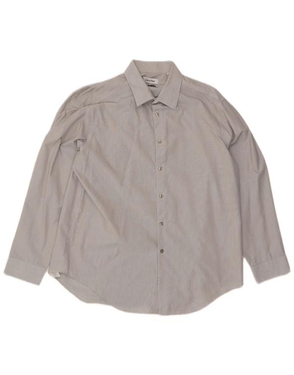 Camisa masculina Calvin Klein Slim Fit tamanho 17 XL listra cinza