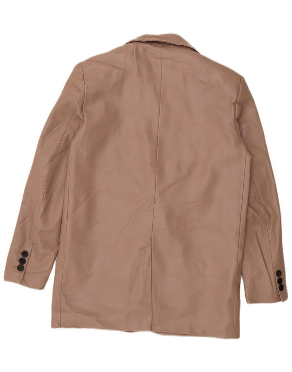 Jaqueta blazer feminina de couro sintético com 2 botões Zara UK 10 poliéster bege pequeno