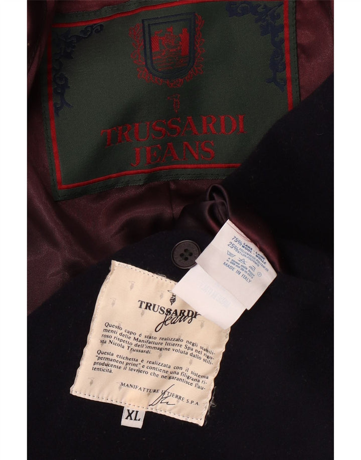 Sobretudo masculino TRUSSARDI JEANS UK 42 XL lã azul marinho
