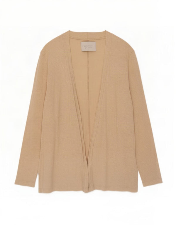 Zara Womens Open Cardigan Top Reino Unido 14 Grande Linho Bege
