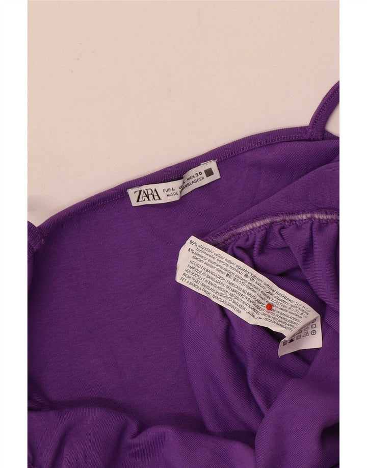 Zara Womens Cami Top UK 14 Grande Algodão Roxo
