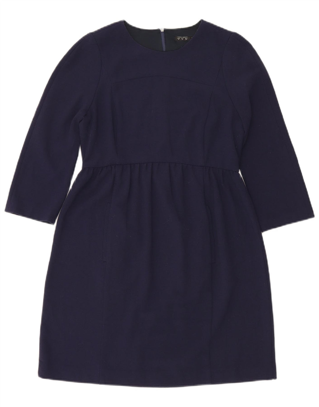 Vestido básico feminino Zara manga 3/4 Reino Unido 12 médio azul marinho