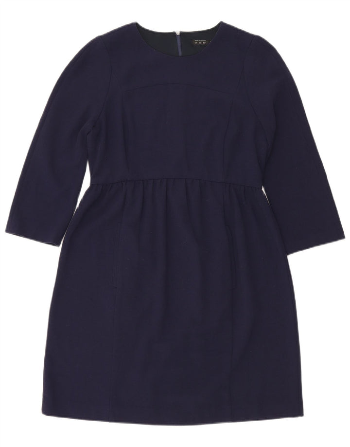 Vestido básico feminino Zara manga 3/4 Reino Unido 12 médio azul marinho