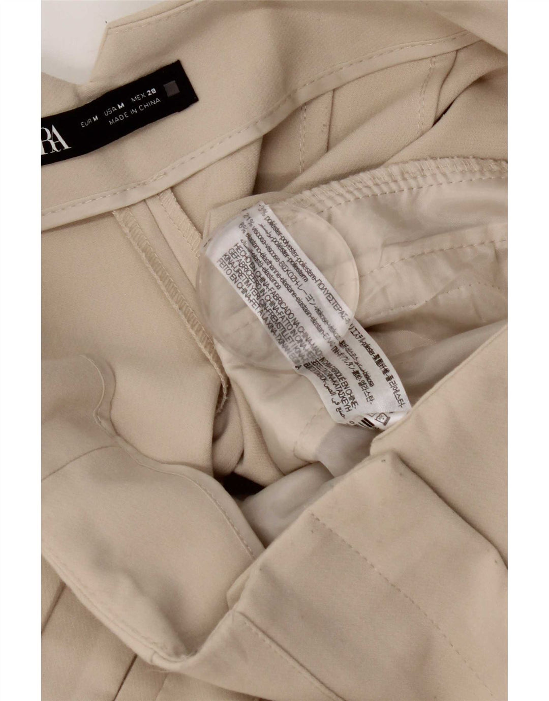 Zara Calça feminina de terno cônico médio W28 L26 poliéster branco
