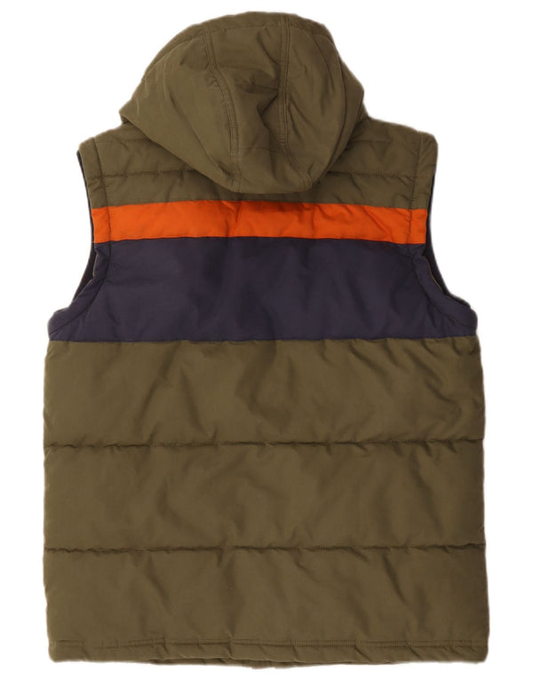 Colete acolchoado com capuz masculino Fat Face UK 38 poliéster cáqui médio Colourblock