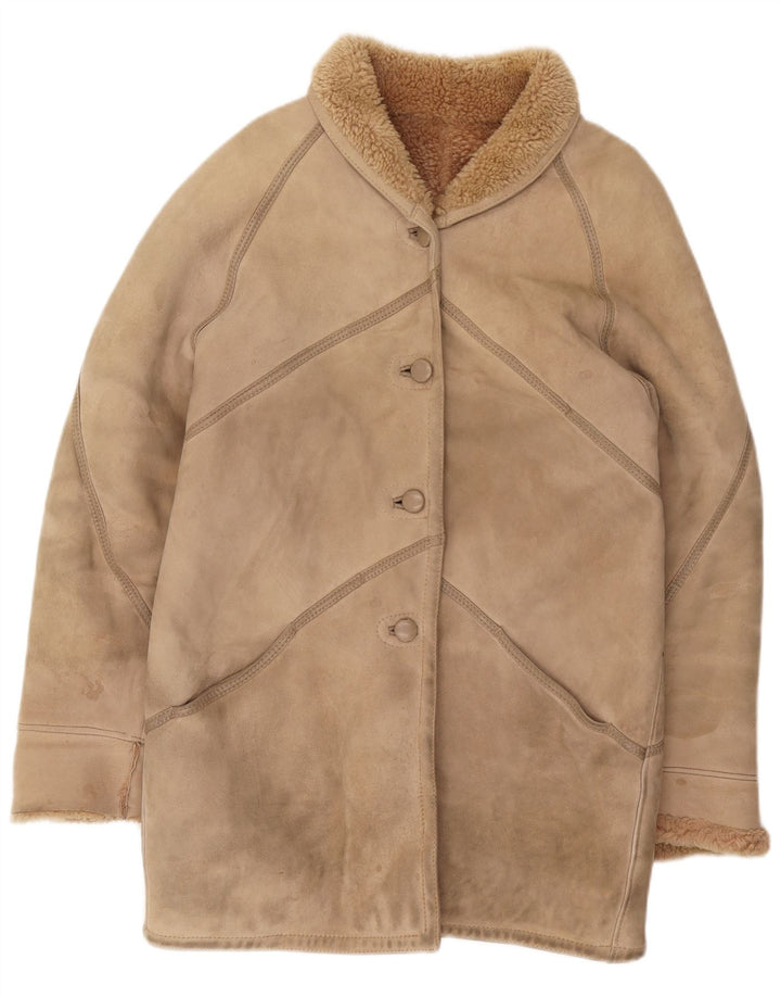 Jaqueta feminina vintage de shearling IT 46 grande shearling bege