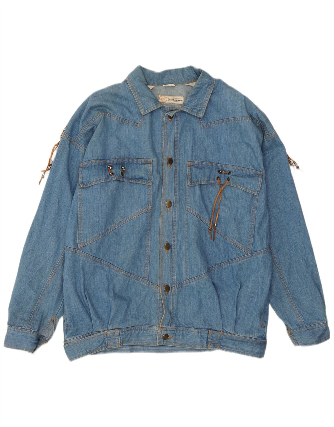 Jaqueta jeans masculina com folhas verdes Reino Unido 40 algodão azul grande