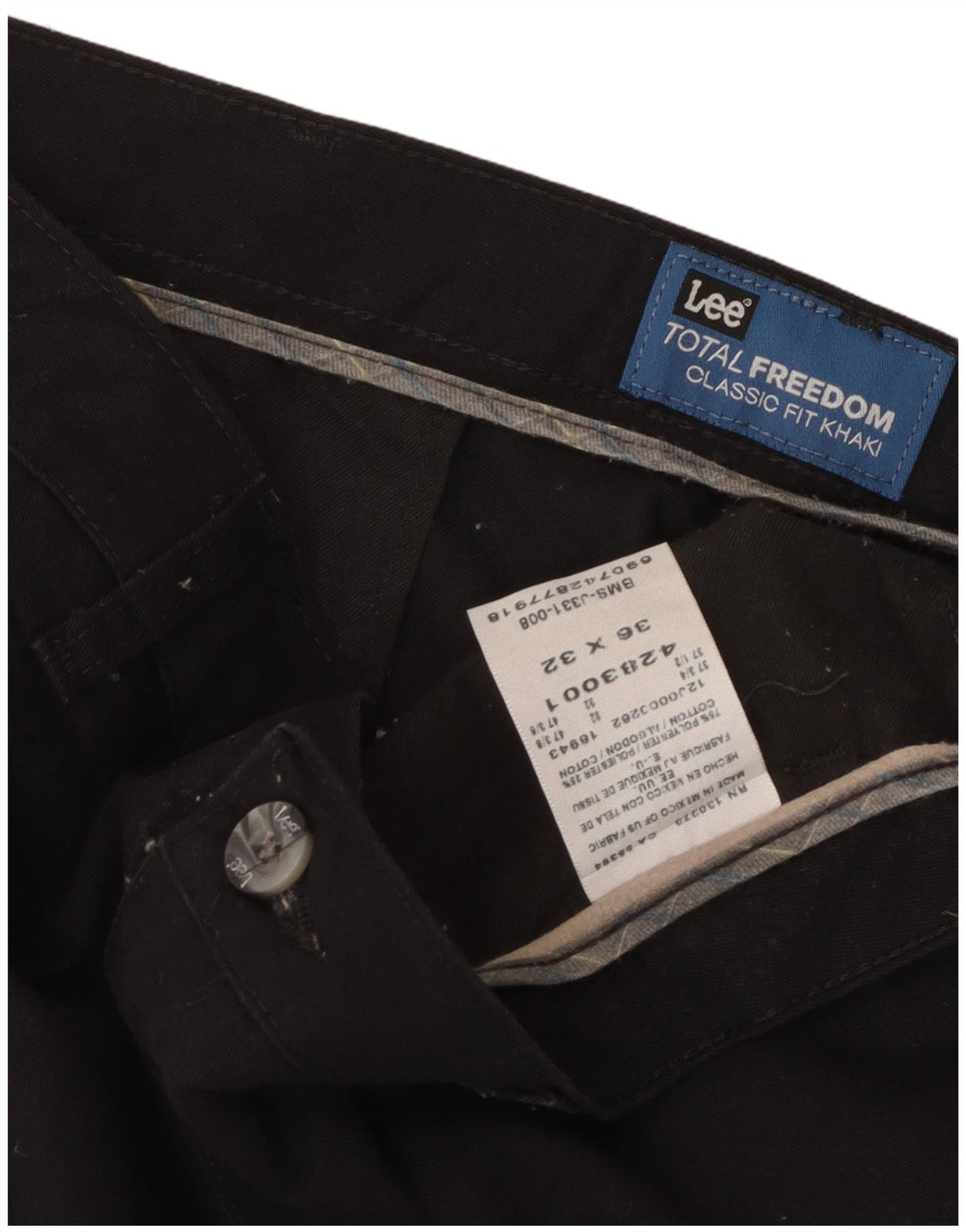 Calça chino reta masculina LEE Total Freedom Classic Fit W36 L32 preta