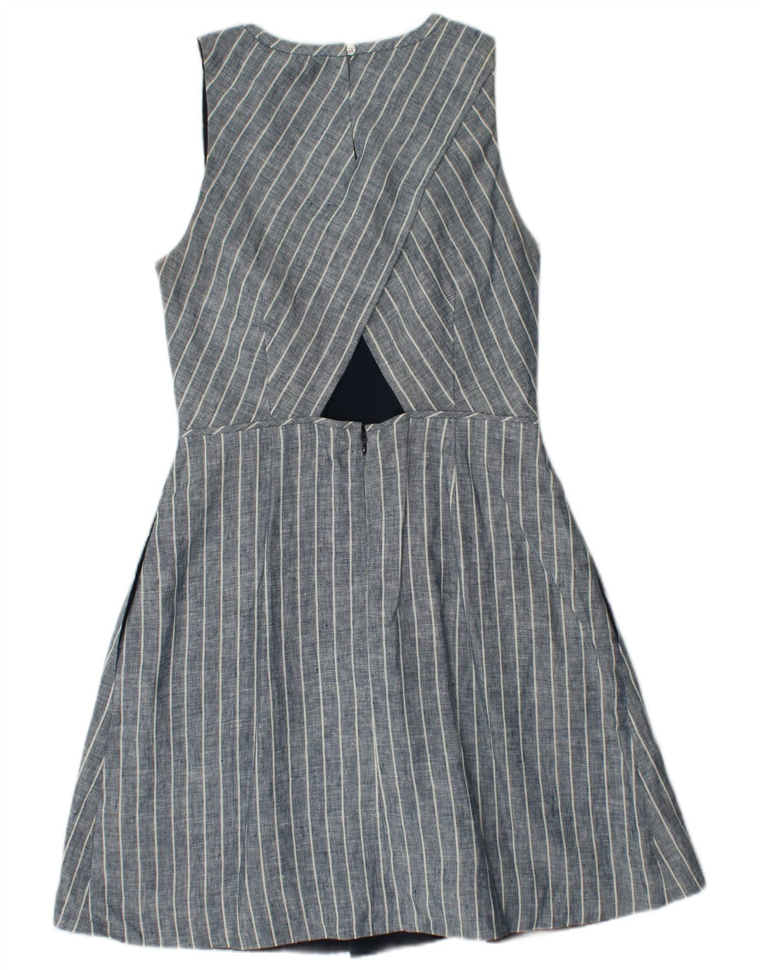 J. CREW Vestido feminino sem mangas evasê US 4 pequeno linho listrado azul