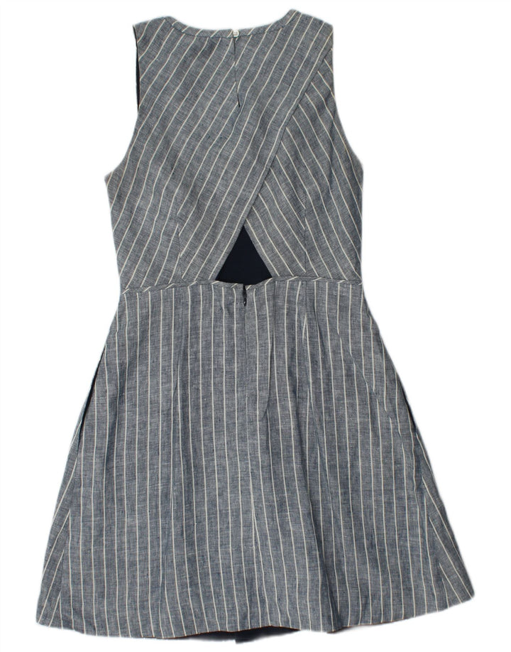 J. CREW Vestido feminino sem mangas evasê US 4 pequeno linho listrado azul
