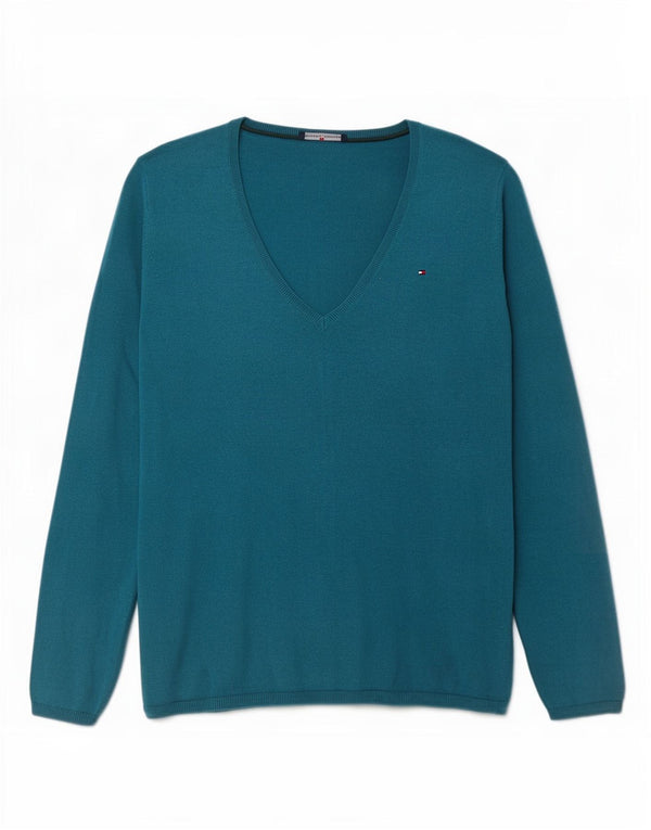 Suéter feminino Tommy Hilfiger com decote em V UK 18 XL lã azul