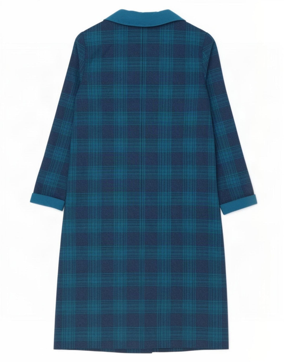 Vestido feminino vintage com botões duplos, UK 14, xadrez azul médio