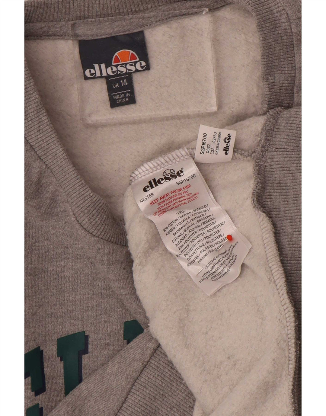 Suéter Ellesse feminino oversized com estampa gráfica UK 14 grande cinza
