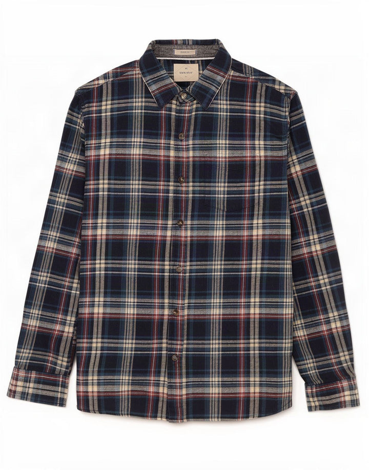 Camisa masculina de flanela White Stuff algodão xadrez azul médio