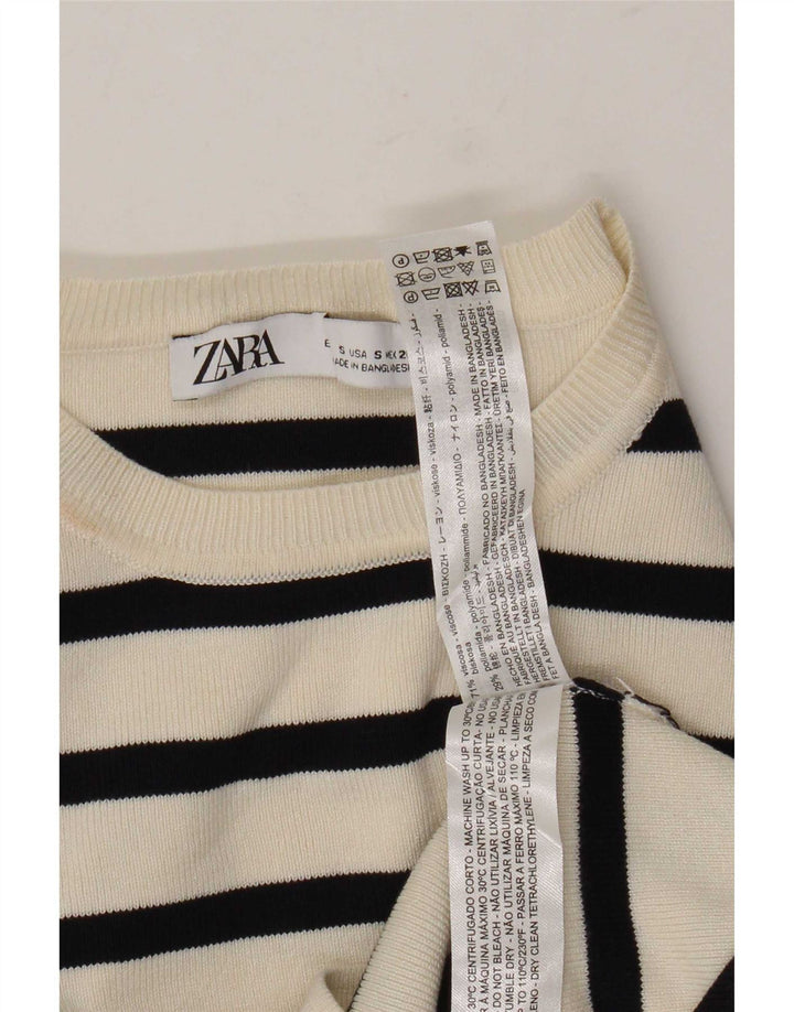 Blusa cropped feminina Zara UK 8 pequena viscose listrada branca