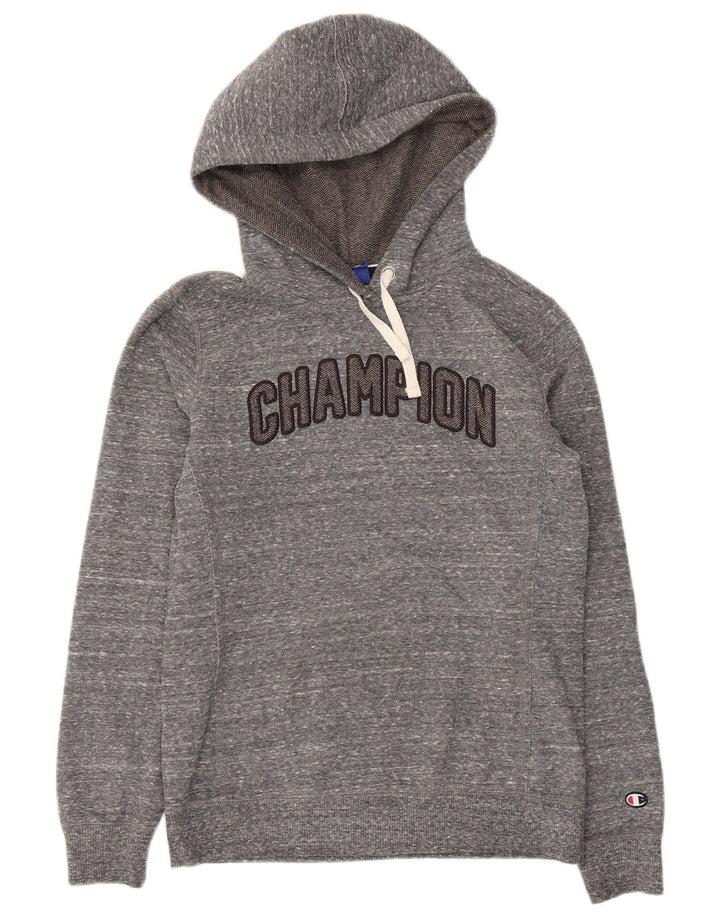 Jumper feminino com capuz gráfico Champion UK 12 poliéster manchado cinza médio