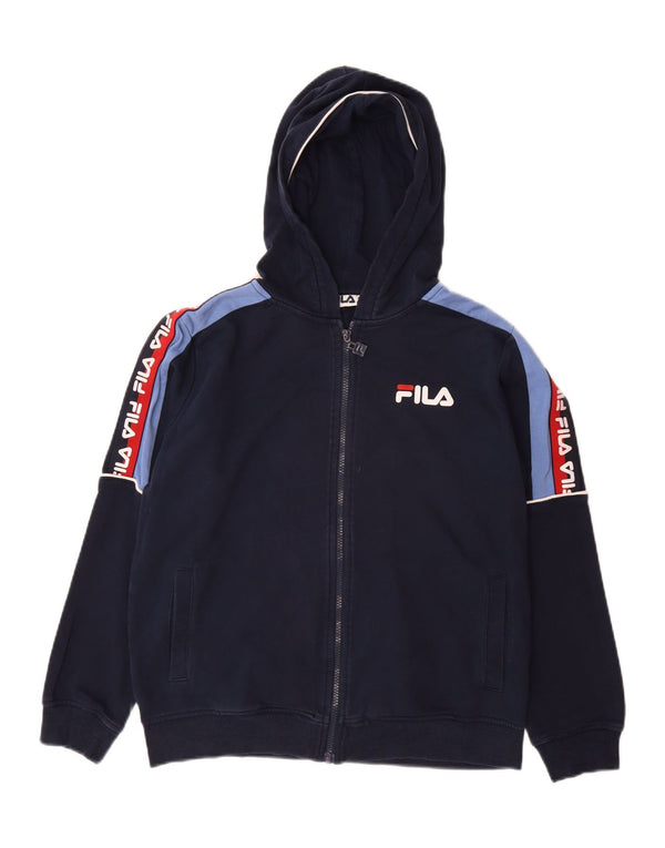 FILA Suéter masculino com capuz e zíper gráfico 15-16 anos azul marinho bloco colorido