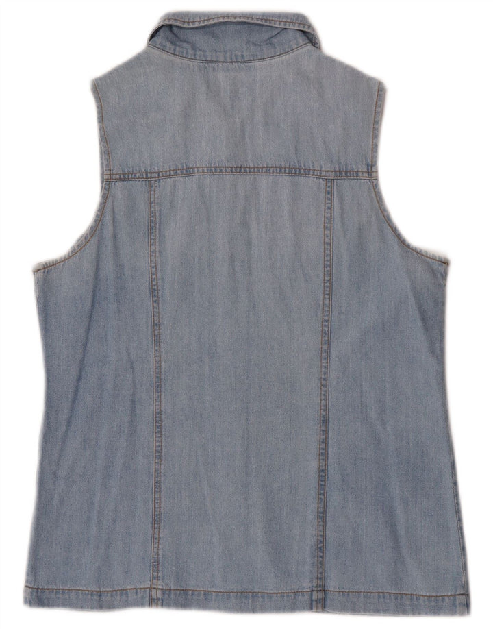 Camisa jeans feminina vintage sem mangas UK 12 azul médio