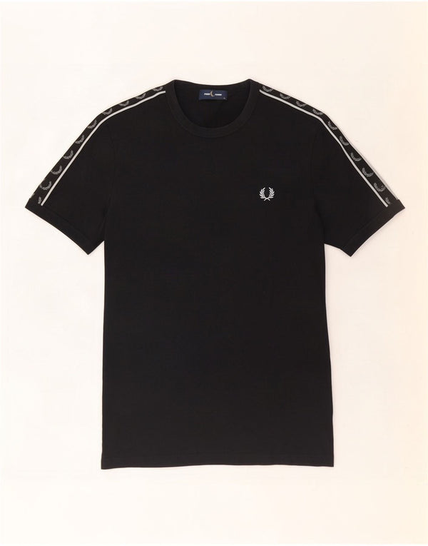 Fred Perry Camiseta masculina gráfica Top médio algodão preto