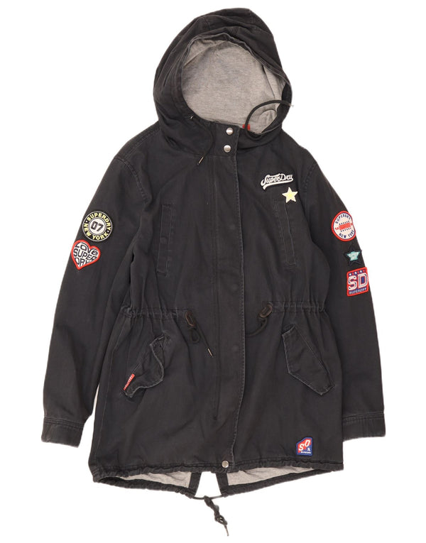 Jaqueta Parka Feminina Superdry com Capuz Gráfico Reino Unido 12 Algodão Azul Marinho Médio