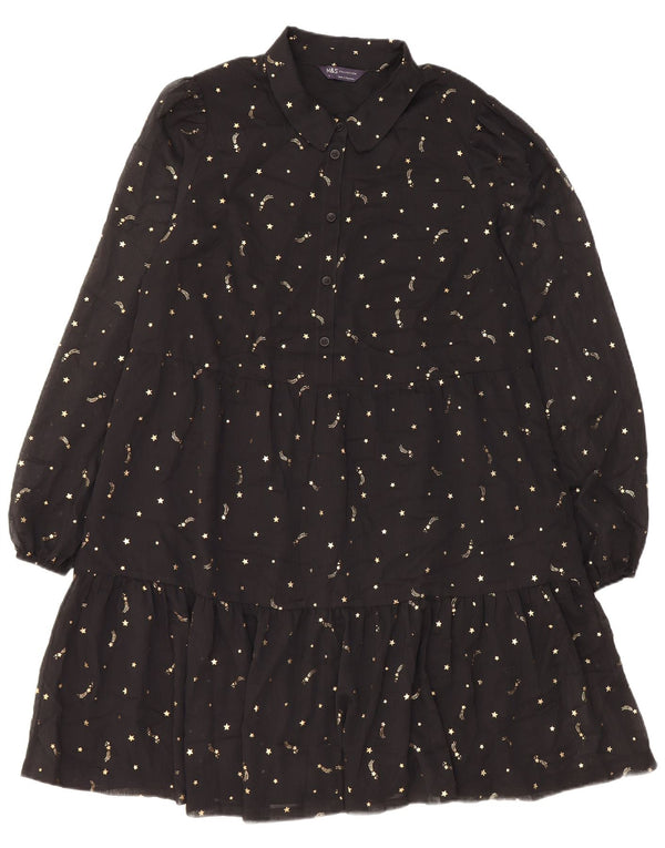 Vestido feminino Marks & Spencer com padrão abstrato em camadas Reino Unido 14 médio preto