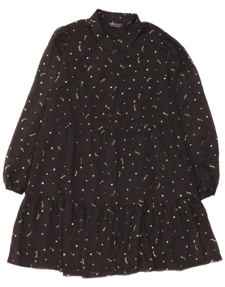 Vestido feminino Marks & Spencer com padrão abstrato em camadas Reino Unido 14 médio preto