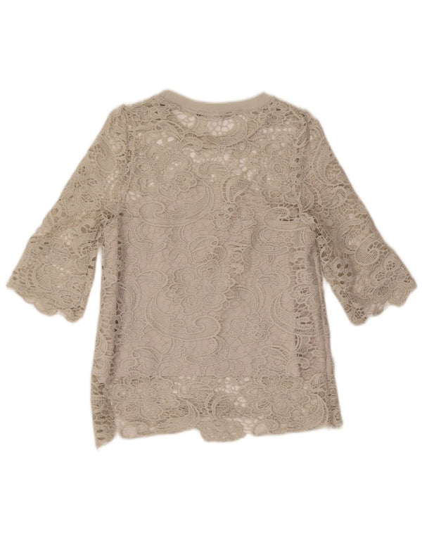 Blusa feminina Zara Top UK 10 pequena cinza floral