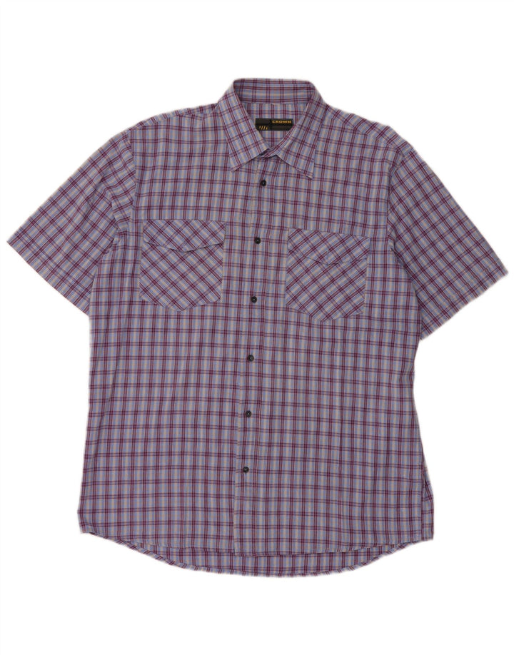 Camisa masculina de manga curta Crown grande algodão xadrez azul