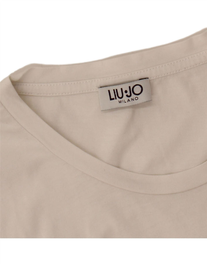 Camiseta feminina LIU JO Milano com estampa gráfica UK 12 médio branco