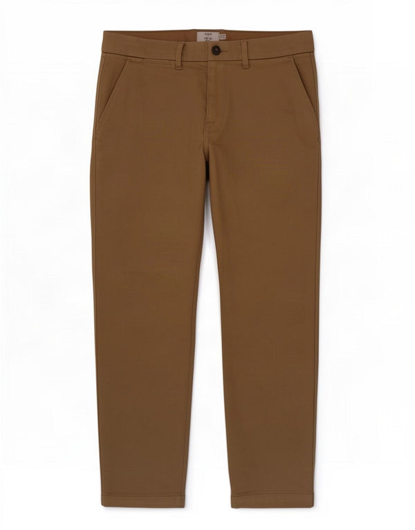 Calça chino reta masculina Marks & Spencer W32 L29 algodão marrom