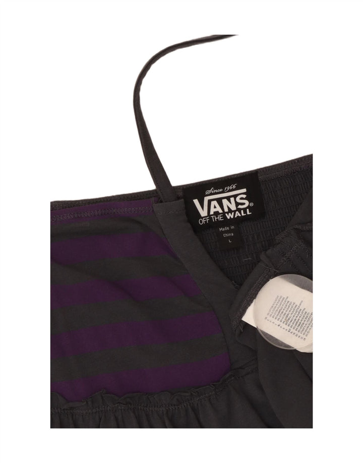 Vans Womens Crop Halter Top UK 14 Grande Cinza Listrado Algodão