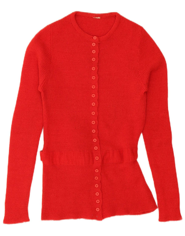 Suéter cardigã feminino vintage UK 12 vermelho médio