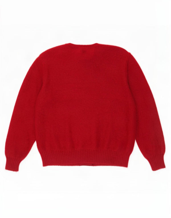 Suéter Cardigan Feminino Vintage Reino Unido 16 Grande Floral Vermelho