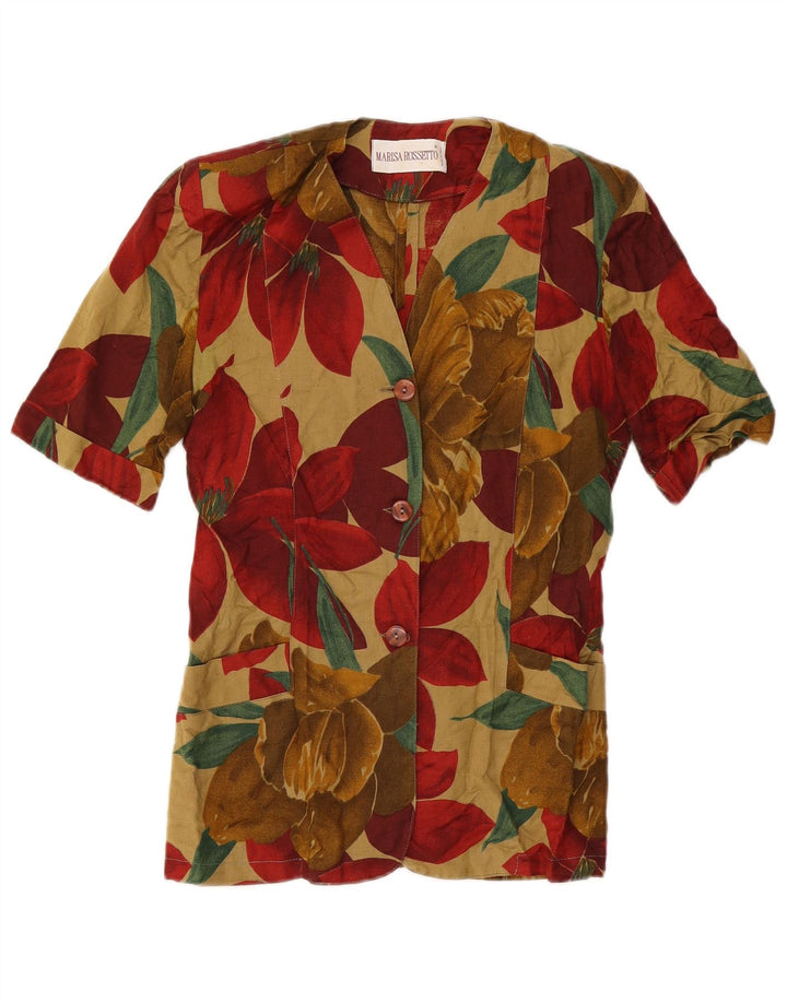 Jaqueta blazer feminina vintage de manga curta UK 12 Medium Multicolor Tropic