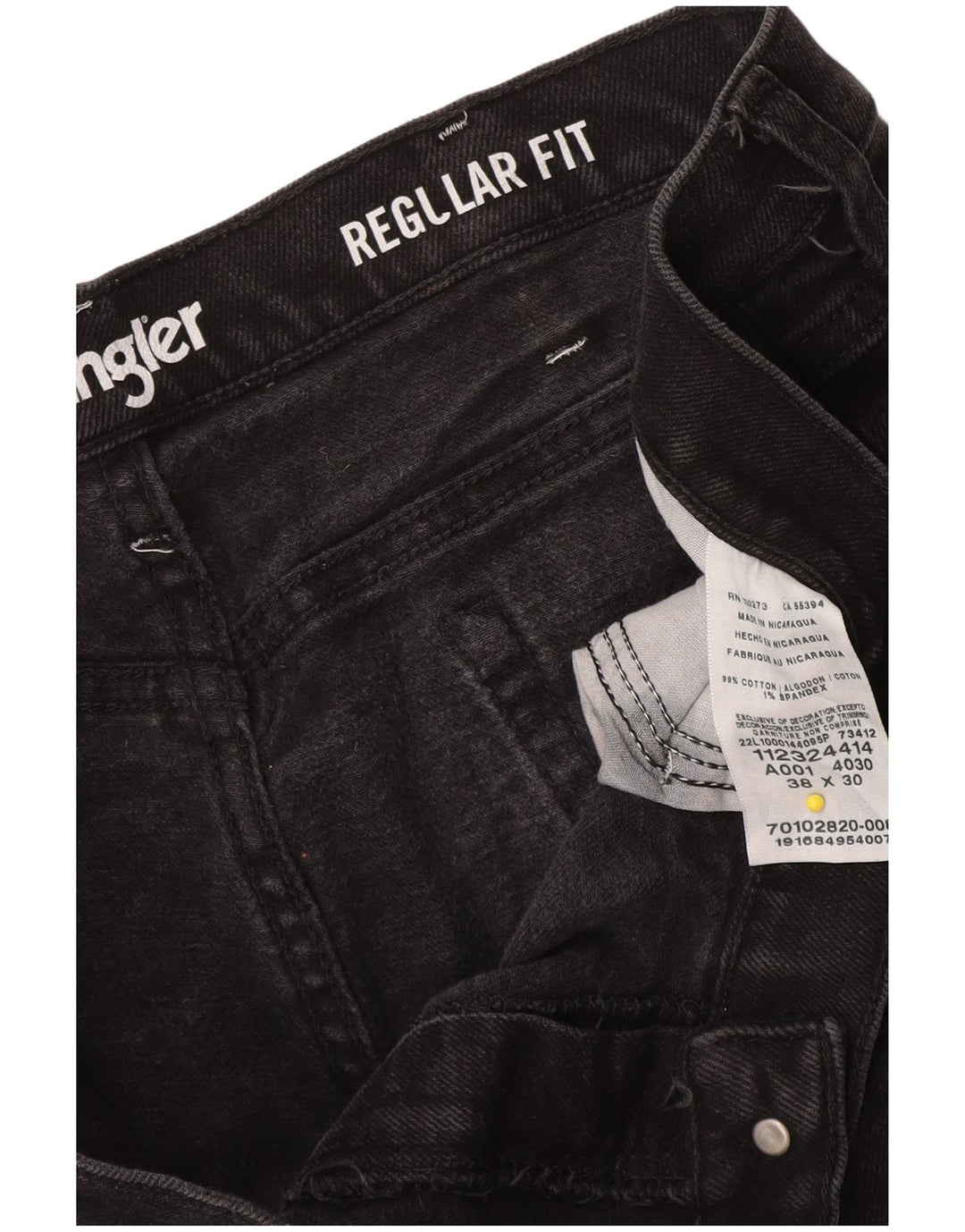 Wrangler Mens Regular Fit Straight Jeans W38 L30 Algodão Preto