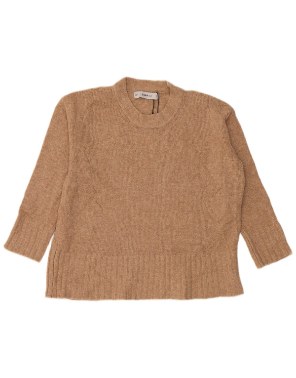 Zara Suéter feminino oversized com gola redonda Reino Unido 10 pequeno bege acrílico