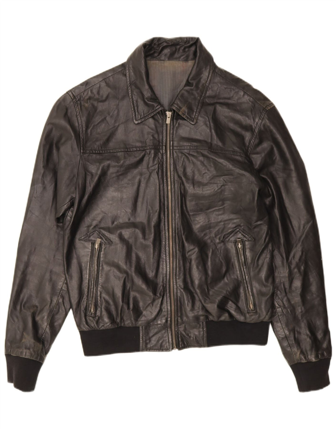 Jaqueta de couro masculina vintage UK 38 couro preto médio