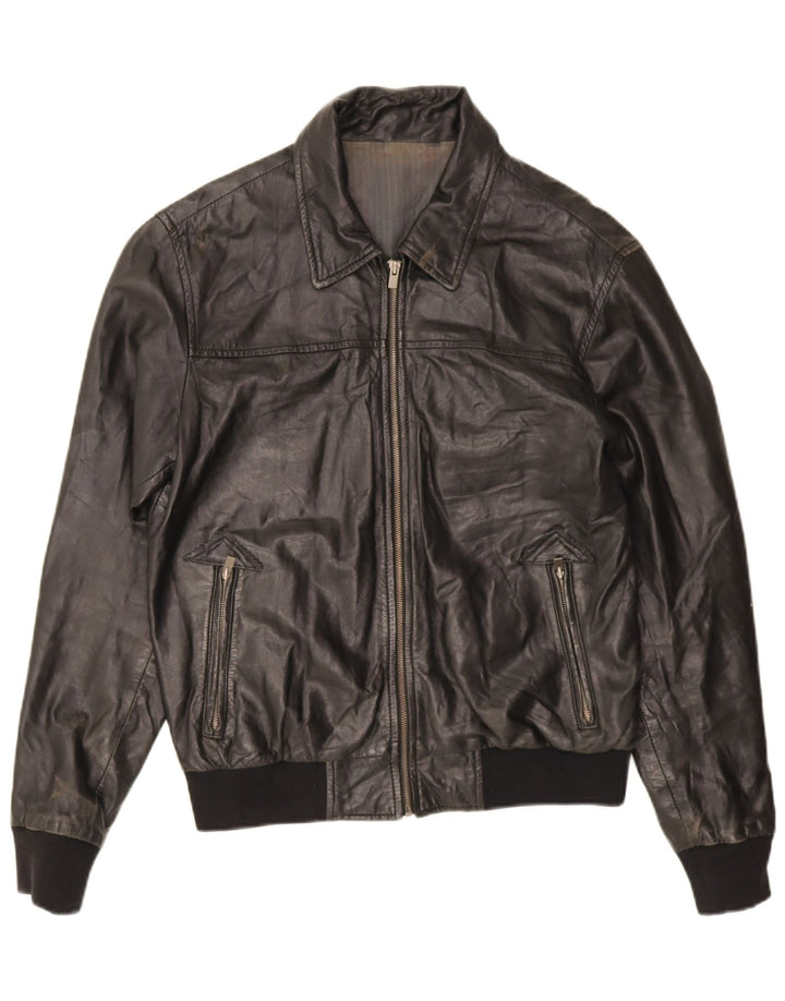 Jaqueta de couro masculina vintage UK 38 couro preto médio